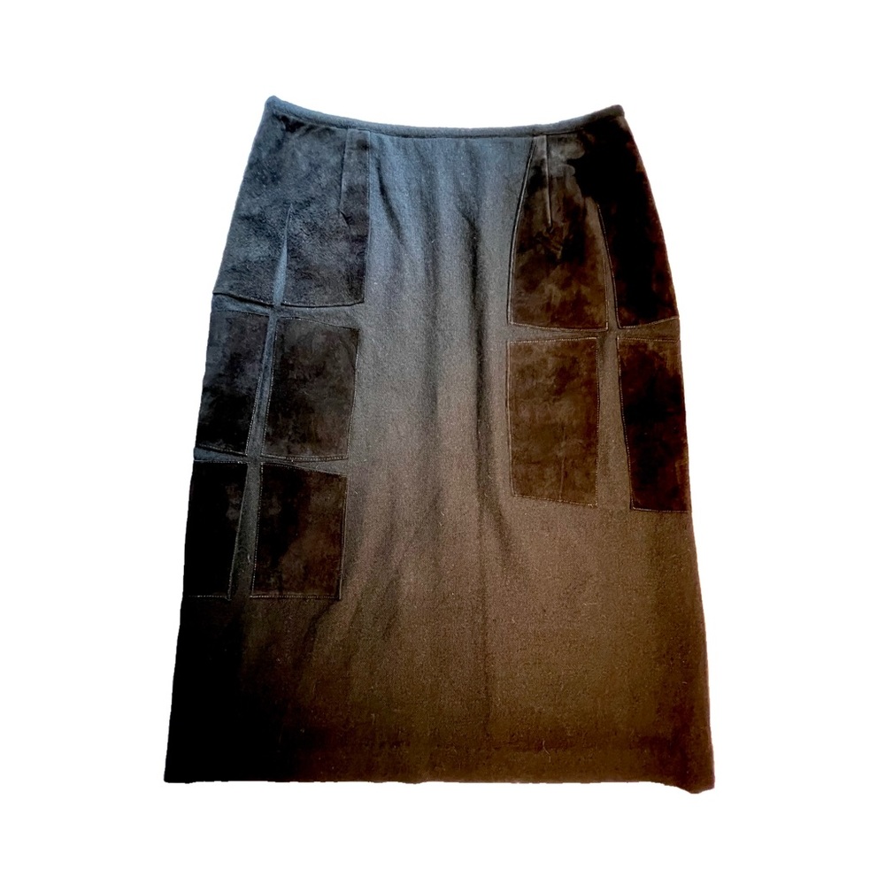 Nobu Nakano Japan black wool and suede pencil skirt size 8